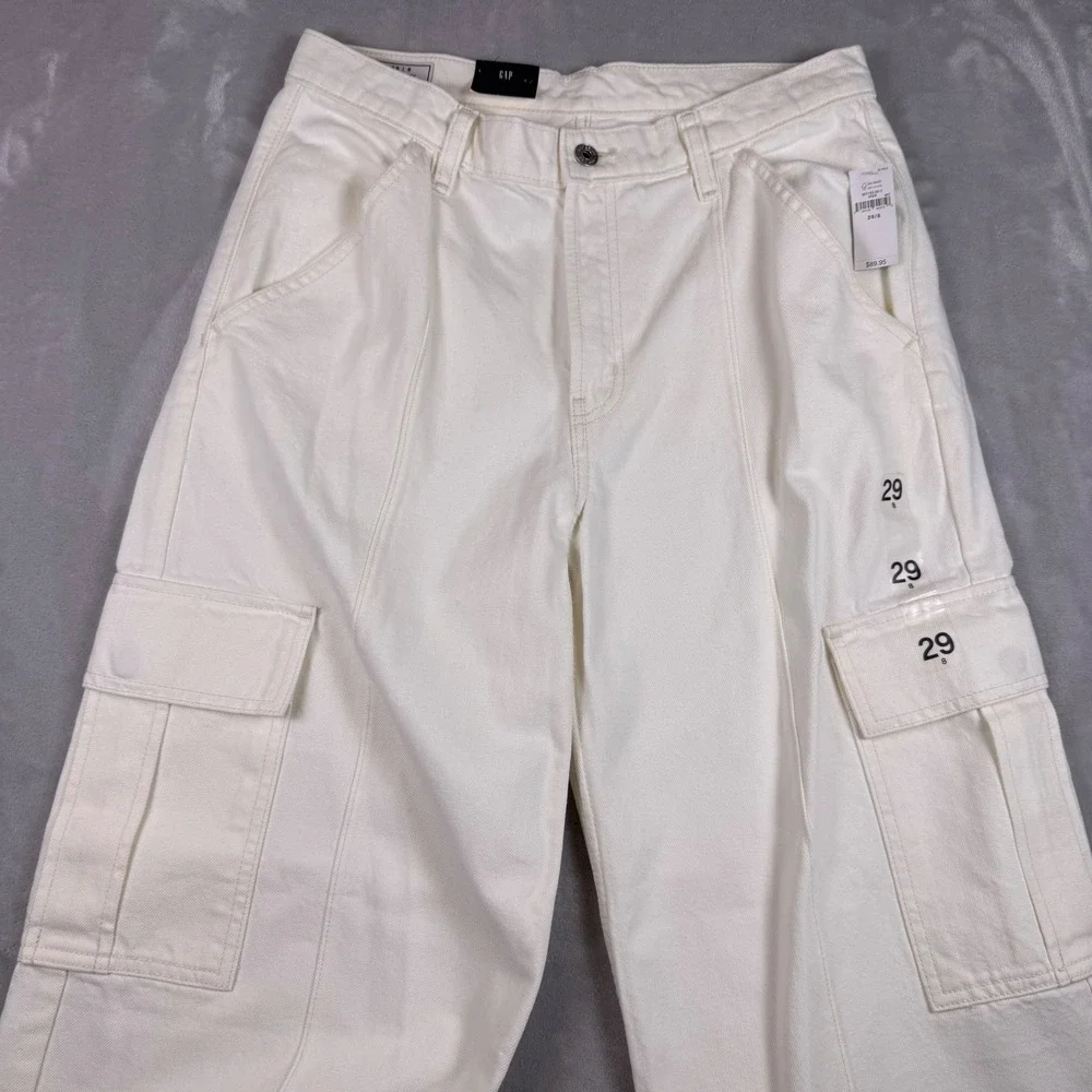 Gap Womens Wide Baggy‎ Low Rise Cargo Pants Off White Size 29/8 NEW